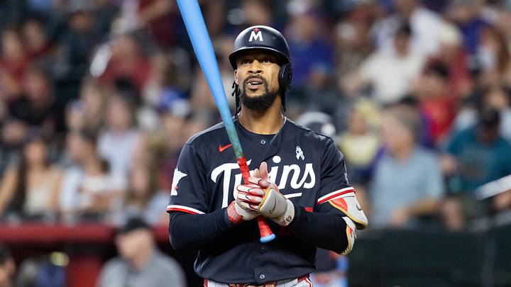 Jun 21, 2026; Phoenix, Arizona, USA; Minnesota Twins outfielder Byron Buxton in the first inning against the Arizona Diamondbacks at Chase Field. 