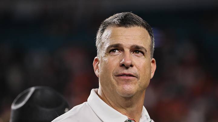 Oct 26, 2024; Miami Gardens, Florida, USA; Miami Hurricanes head coach Mario Cristobal looks on after the game against the Florida State Seminoles at Hard Rock Stadium. Mandatory Credit: Sam Navarro-Imagn Images