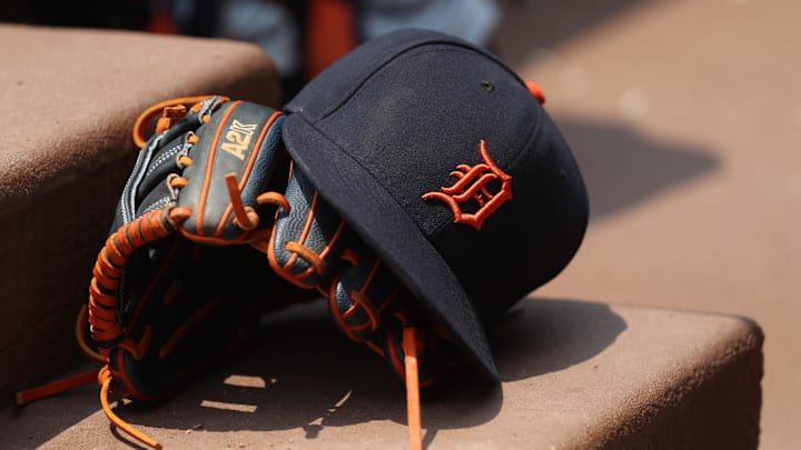 Jun 2, 2019; Atlanta, GA, USA; A Detroit Tigers hat and glove is shown in their dugout before their game against the Atlanta Braves at SunTrust Park. Mandatory Credit: Jason Getz-Imagn Images Jun 2, 2019; Atlanta, GA, USA; A Detroit Tigers hat and glove is shown in their dugout before their game against the Atlanta Braves at SunTrust Park. Mandatory Credit: Jason Getz-Imagn Images