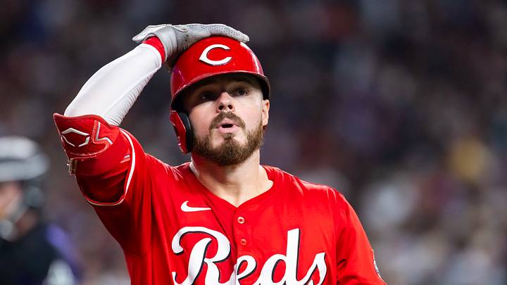 Aug 24, 2025; Phoenix, Arizona, USA; Cincinnati Reds outfielder Gavin Lux against the Arizona Diamondbacks at Chase Field. Mandatory Credit: Mark J. Rebilas-Imagn Images