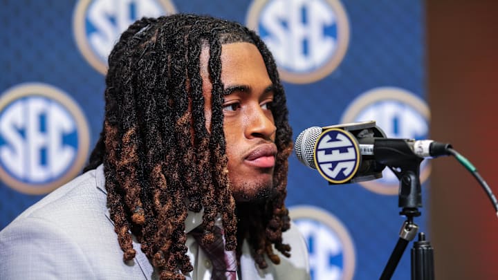 Jul 17, 2025; Atlanta, GA, USA; Texas A&M Aggies defensive back Will Lee III answers questions from the media during the SEC Media Days at Omni Atlanta Hotel. Mandatory Credit: Jordan Godfree-Imagn Images