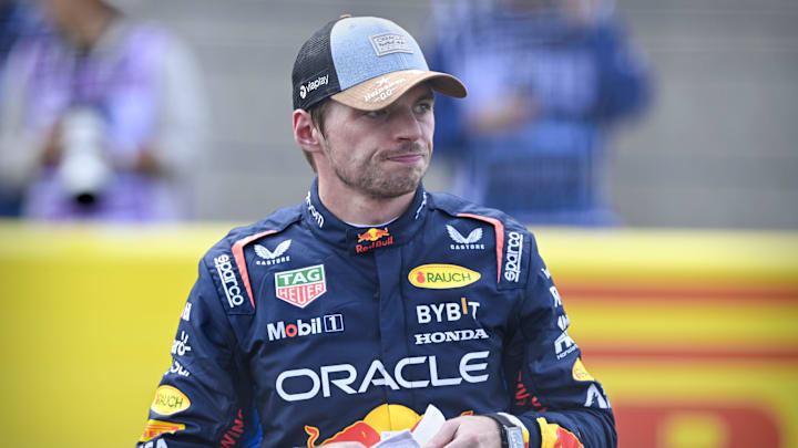 Oct 19, 2024; Austin, Texas, USA; Oracle Red Bull Racing driver Max Verstappen (1) of Team Netherlands looks on after the Sprint Race in the 2024 Formula One US Grand Prix at Circuit of the Americas. Mandatory Credit: Jerome Miron-Imagn Images