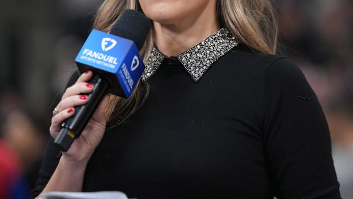 Nov 3, 2025; Inglewood, California, USA; FanDuel Sports Network reporter Jaime Maggio during the game between the Miami Heat and the LA Clippers at the Intuit Dome. Mandatory Credit: Kirby Lee-Imagn Images Nov 3, 2025; Inglewood, California, USA; FanDuel Sports Network reporter Jaime Maggio during the game between the Miami Heat and the LA Clippers at the Intuit Dome. Mandatory Credit: Kirby Lee-Imagn Images