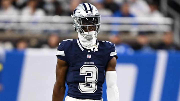 Dec 4, 2025; Detroit, Michigan, USA; Dallas Cowboys wide receiver George Pickens (3) during the first half against the Detroit Lions at Ford Field. Mandatory Credit: Lon Horwedel-Imagn Images