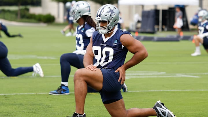 Dallas Cowboys defensive tackle Solomon Thomas goes through a drill during practice at the Ford Center at The Star 