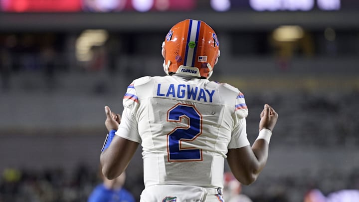 Nov 30, 2024; Tallahassee, Florida, USA; Florida Gators quarterback DJ Lagway (2) warms up before a game against the Florida State Seminoles at Doak S. Campbell Stadium. Mandatory Credit: Melina Myers-Imagn Images