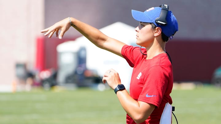 New York Giants offensive assistant coach Angela Baker is no longer listed on the team's website.