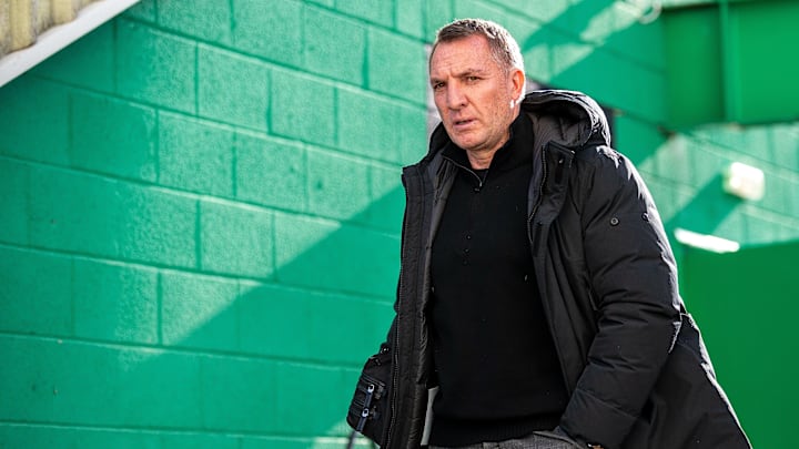 22nd February 2025; Easter Road, Edinburgh, Scotland: Scottish Premiership Football, Hibernian versus Celtic; Celtic Manager Brendan Rodgers arrives for the match
