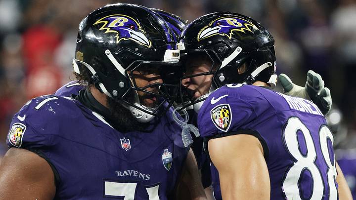 Football - NFL - Baltimore Ravens v Dallas Cowboys - Estadio Maracana, Rio de Janeiro, Brazil - September 27, 2026 Baltimore Ravens' Matthew Hibner celebrates scoring their fourth touchdown with Olaivavega Ioane REUTERS/Sergio Moraes Football - NFL - Baltimore Ravens v Dallas Cowboys - Estadio Maracana, Rio de Janeiro, Brazil - September 27, 2026 Baltimore Ravens' Matthew Hibner celebrates scoring their fourth touchdown with Olaivavega Ioane REUTERS/Sergio Moraes