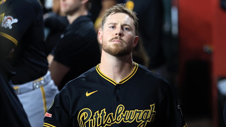 May 6, 2026; Phoenix, Arizona, USA; Pittsburgh Pirates outfielder Ryan O'Hearn against the Arizona Diamondbacks at Chase Field. Mandatory Credit: Mark J. Rebilas-Imagn Images