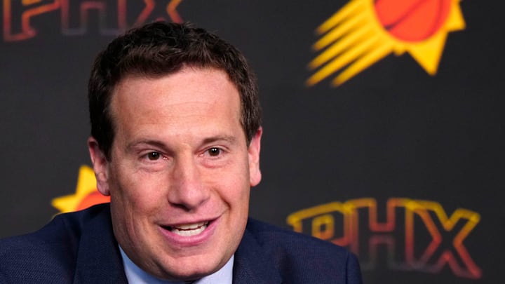 Suns owner Mat Ishbia speaks with the press during a news conference at Footprint Center in Phoenix on May 1, 2024.