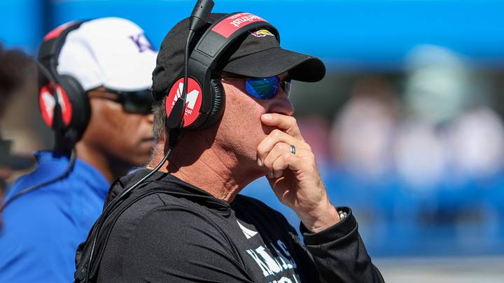 Oct 3, 2026; Lawrence, Kansas, USA; Kansas Jayhawks head coach Lance Leipold looks on during the fourth quarter against the Middle Tennessee Blue Raiders at David Booth Kansas Memorial Stadium. Mandatory Credit: Scott Sewell-Imagn Images Oct 3, 2026; Lawrence, Kansas, USA; Kansas Jayhawks head coach Lance Leipold looks on during the fourth quarter against the Middle Tennessee Blue Raiders at David Booth Kansas Memorial Stadium. Mandatory Credit: Scott Sewell-Imagn Images