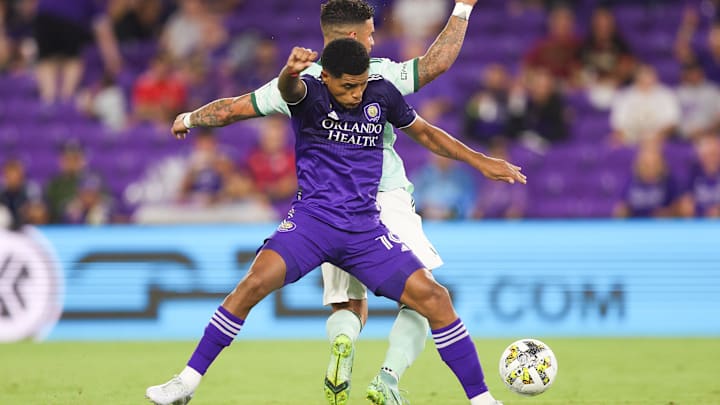 Sep 14, 2022; Orlando, Florida, USA;  Orlando City midfielder Wilder Cartagena (16) blocks a pass to