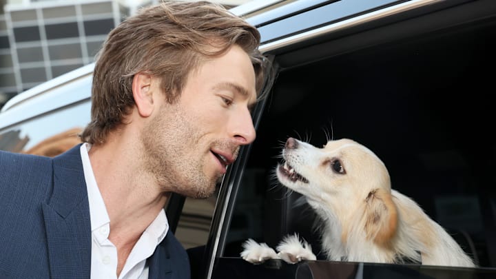Glen Powell (left) and Brisket in 2024.