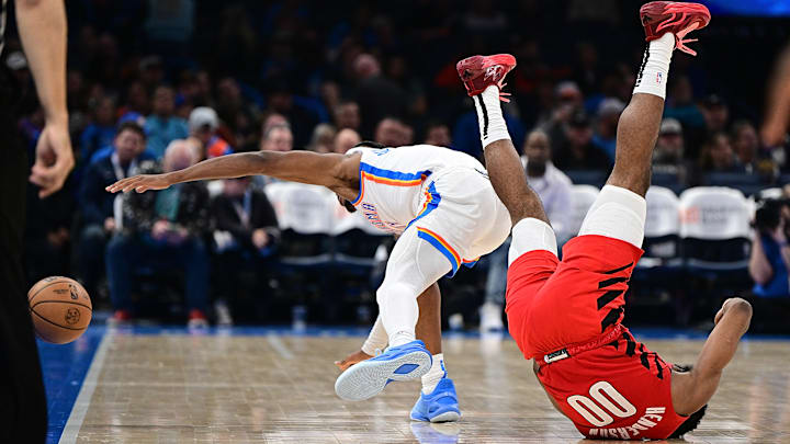 Shai Gilgeous-Alexander, Oklahoma City Thunder (left); Scoot Henderson, Portland Trail Blazers