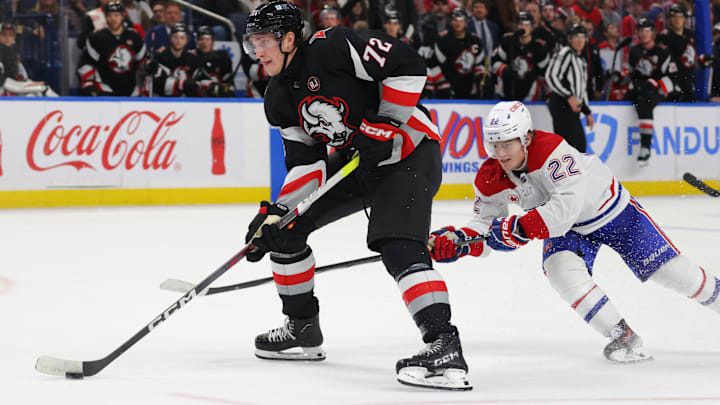 Buffalo Sabres center Tage Thompson and Montreal Canadiens winger Cole Caufield