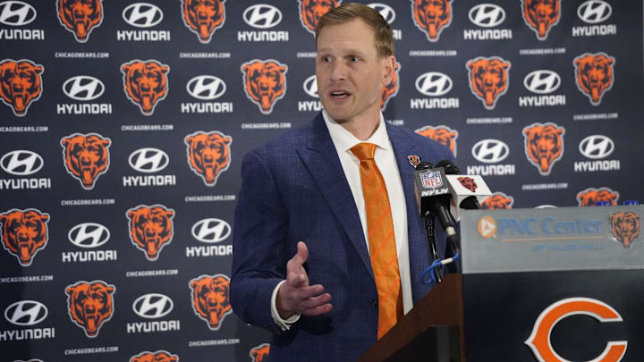 Chicago Bears head coach Ben Johnson answers questions during an introductory press conference at PNC Center.