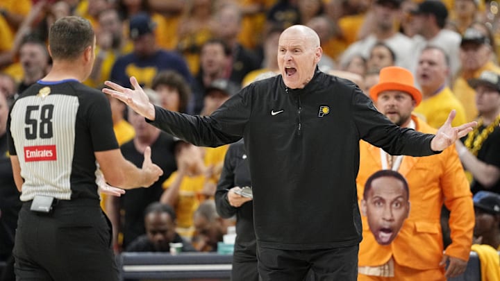 Rick Carlisle argues with referee Josh Tiven during the 2025 NBA Finals.