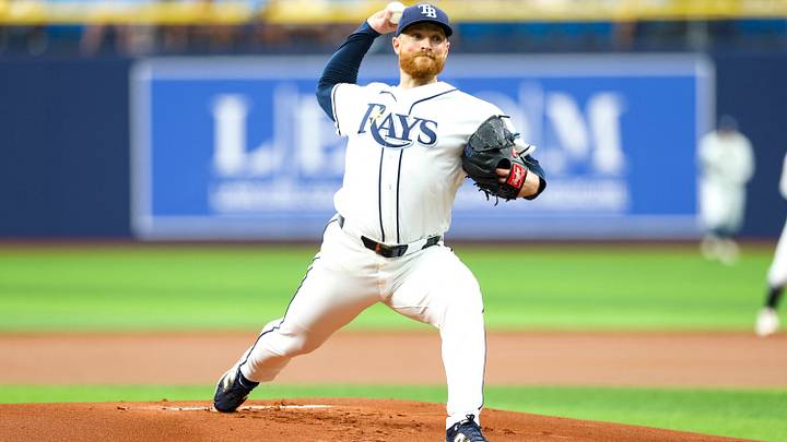 Jun 28, 2026; St. Petersburg, Florida, USA; Tampa Bay Rays pitcher Drew Rasmussen (57) throws a pitch against the Arizona Diamondbacks in the first inning at Tropicana Field. Jun 28, 2026; St. Petersburg, Florida, USA; Tampa Bay Rays pitcher Drew Rasmussen (57) throws a pitch against the Arizona Diamondbacks in the first inning at Tropicana Field.