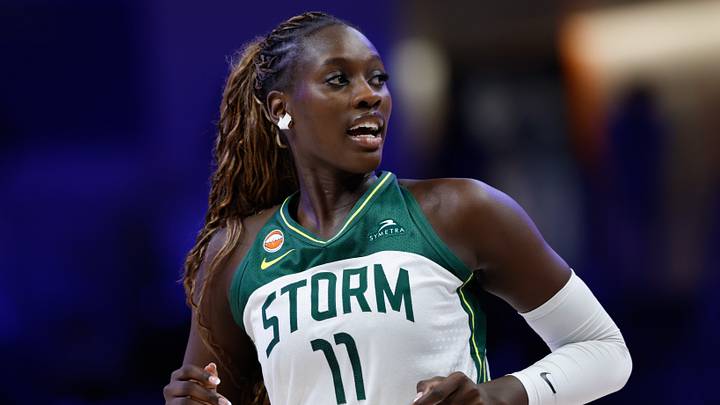 Aug 23, 2026; Arlington, Texas, USA; Seattle Storm center Awa Fam (11) reacts to a call against the Dallas Wings during the second half at College Park Center. Mandatory Credit: Chris Jones-Imagn Images Aug 23, 2026; Arlington, Texas, USA; Seattle Storm center Awa Fam (11) reacts to a call against the Dallas Wings during the second half at College Park Center. Mandatory Credit: Chris Jones-Imagn Images