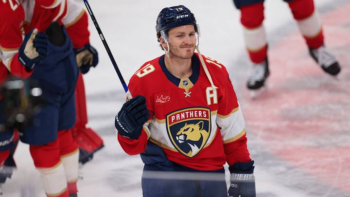 Apr 15, 2026; Sunrise, Florida, USA; Florida Panthers left wing Matthew Tkachuk (19) acknowledges the fans after the game against the Detroit Red Wings at Amerant Bank Arena. Mandatory Credit: Sam Navarro-Imagn Images