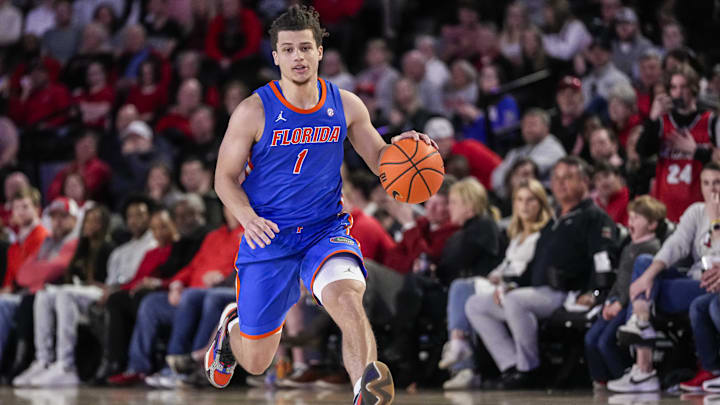 Feb 17, 2024; Athens, Georgia, USA; Florida Gators guard Walter Clayton Jr. (1) brings the ball up