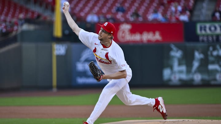 Apr 15, 2025; St. Louis, Missouri, USA; St. Louis Cardinals starting pitcher Erick Fedde (12) pitches against the Houston Astros during the first inning at Busch Stadium. Mandatory Credit: Jeff Curry-Imagn Images Apr 15, 2025; St. Louis, Missouri, USA; St. Louis Cardinals starting pitcher Erick Fedde (12) pitches against the Houston Astros during the first inning at Busch Stadium. Mandatory Credit: Jeff Curry-Imagn Images