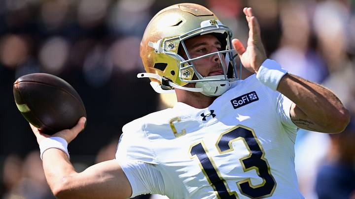 Sep 26, 2026; West Lafayette, Indiana, USA; Notre Dame Fighting Irish quarterback CJ Carr (13) warms up before the game against the Purdue Boilermakers at Ross-Ade Stadium. Mandatory Credit: Marc Lebryk-Imagn Images Sep 26, 2026; West Lafayette, Indiana, USA; Notre Dame Fighting Irish quarterback CJ Carr (13) warms up before the game against the Purdue Boilermakers at Ross-Ade Stadium. Mandatory Credit: Marc Lebryk-Imagn Images
