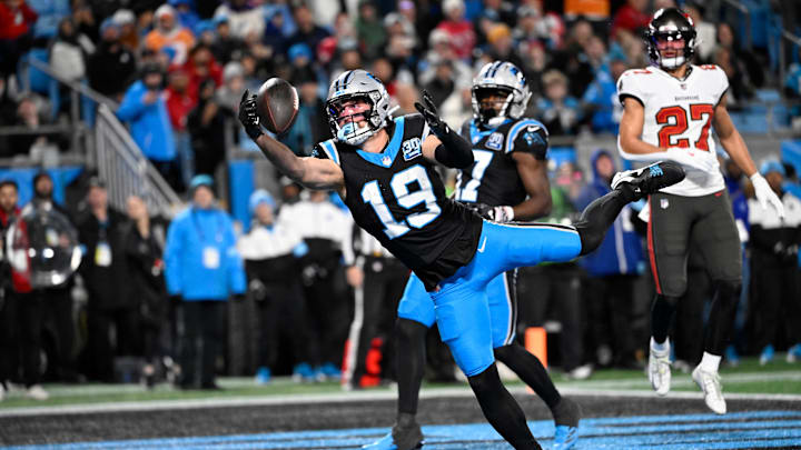 Panthers wide receiver Adam Thielen (center) is a good fantasy football streaming option in Week 15. 