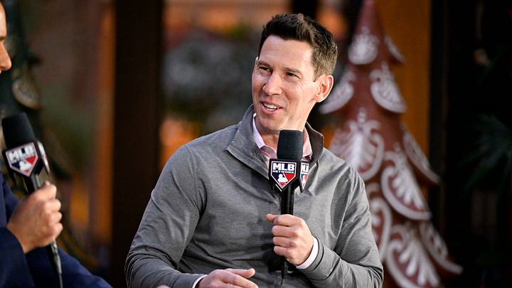 Dec 9, 2024; Dallas, TX, USA; Boston Red Sox chief baseball officer Craig Breslow speaks with the media at the Hilton Anatole during the 2024 MLB Winter Meetings. Mandatory Credit: Jerome Miron-Imagn Images