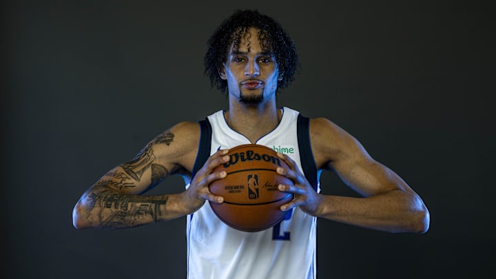 Sep 29, 2023; Dallas, TX, USA; Dallas Mavericks center Dereck Lively II (2) poses for a photo during