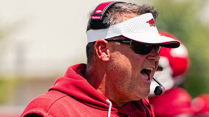 Arkansas Razorbacks offensive coordinator Tim Cramsey during fall practice. Arkansas Razorbacks offensive coordinator Tim Cramsey during fall practice.
