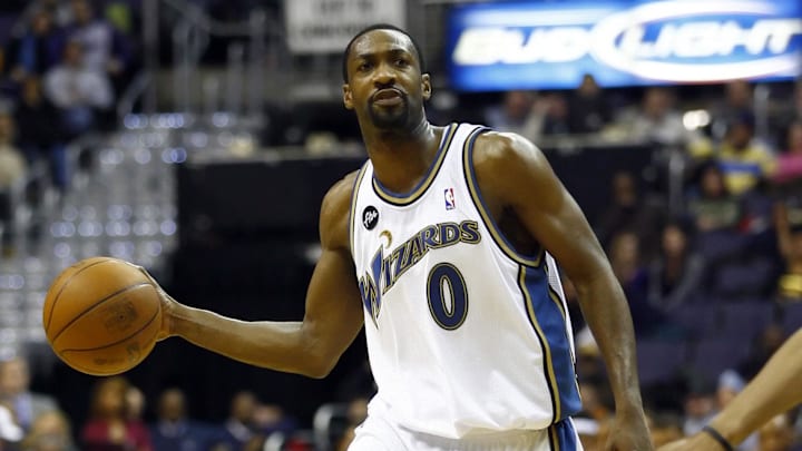 January 2, 2010; Washington, DC, USA; Washington Wizards guard Gilbert Arenas (0) dribbles against the San Antonio Spurs at Verizon Center. The Spurs won 97-86. Mandatory Credit: Geoff Burke-Imagn Images January 2, 2010; Washington, DC, USA; Washington Wizards guard Gilbert Arenas (0) dribbles against the San Antonio Spurs at Verizon Center. The Spurs won 97-86. Mandatory Credit: Geoff Burke-Imagn Images