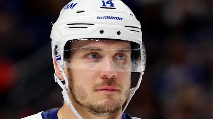 Mar 31, 2026; Buffalo, New York, USA;  New York Islanders center Bo Horvat (14) during a stoppage in play against the Buffalo Sabres at KeyBank Center. Mandatory Credit: Timothy T. Ludwig-Imagn Images