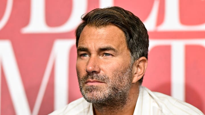 Eddie Hearn attends a press conference on May 27, 2025.