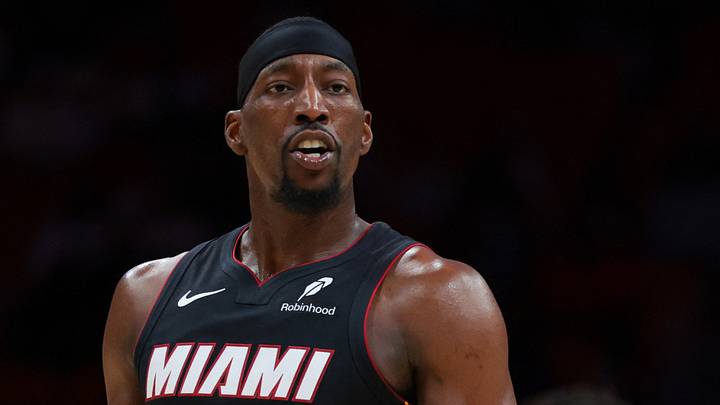 Miami Heat center Bam Adebayo (13) reacts toward the referee (Mandatory Credit: Sam Navarro-Imagn Images) Miami Heat center Bam Adebayo (13) reacts toward the referee (Mandatory Credit: Sam Navarro-Imagn Images)