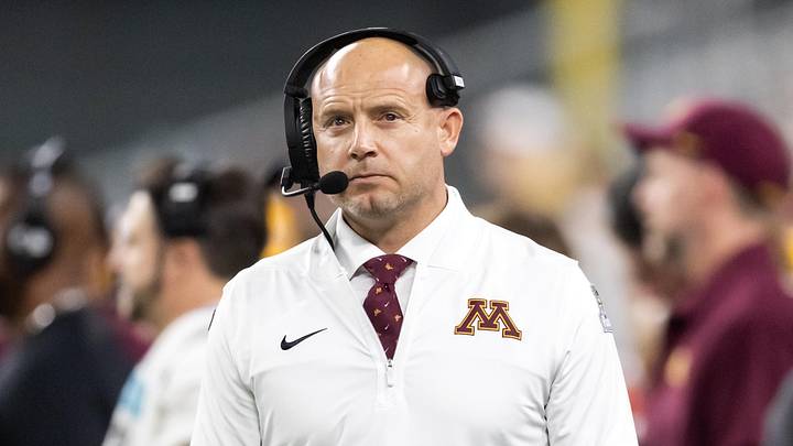 Dec 26, 2025; Phoenix, AZ, USA; Minnesota Golden Gophers head coach P.J. Fleck against the New Mexico Lobos during the Rate Bowl at Chase Field. Mandatory Credit: Mark J. Rebilas-Imagn Images Dec 26, 2025; Phoenix, AZ, USA; Minnesota Golden Gophers head coach P.J. Fleck against the New Mexico Lobos during the Rate Bowl at Chase Field. Mandatory Credit: Mark J. Rebilas-Imagn Images