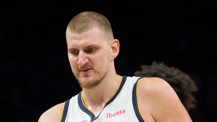 Apr 25, 2026; Minneapolis, Minnesota, USA; Denver Nuggets center Nikola Jokic (15) exits the floor after being ejected along with Minnesota Timberwolves forward Julius Randle as they both pick up double technical fouls in the fourth quarter at Target Center. Mandatory Credit: Matt Blewett-Imagn Images