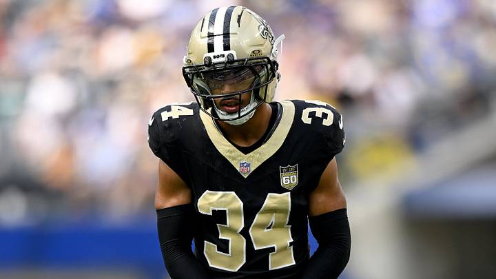 Aug 22, 2026; Inglewood, California, USA; New Orleans Saints cornerback TJ Hall Jr. (34) looks on prior to the start of the fourth quarter against the Los Angeles Rams at SoFi Stadium. Mandatory Credit: Griffin Hooper-Imagn Images Aug 22, 2026; Inglewood, California, USA; New Orleans Saints cornerback TJ Hall Jr. (34) looks on prior to the start of the fourth quarter against the Los Angeles Rams at SoFi Stadium. Mandatory Credit: Griffin Hooper-Imagn Images
