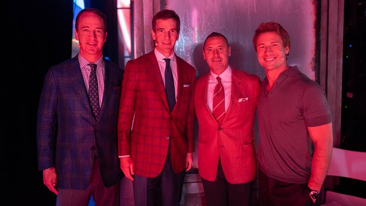 Peyton Manning, Eli Manning, Steve Sarkisian, Glen Powell Peyton Manning, Eli Manning, Steve Sarkisian, Glen Powell