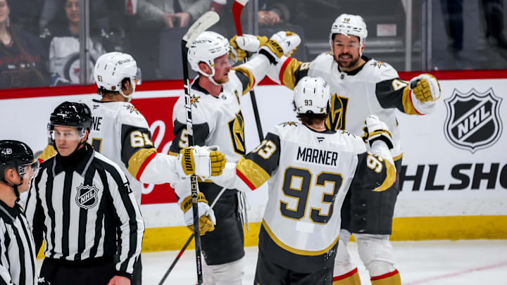 The Golden Knights celebrate Tomas Hertl's overtime game-winning goal