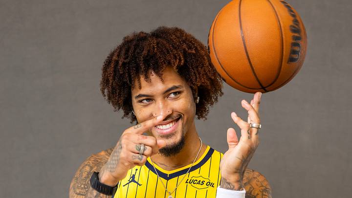 Sep 28, 2026; Indianapolis, IN, USA;  Indiana Pacers guard/forward Kelly Oubre Jr. (10) poses for a photo during media day.  Mandatory Credit: Trevor Ruszkowski-Imagn Images