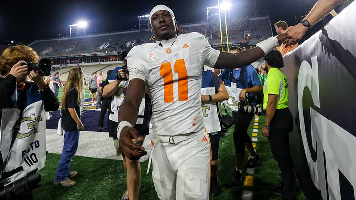 Sep 12, 2026; Atlanta, Georgia, USA; Tennessee Volunteers quarterback Faizon Brandon (11) celebrates after a victory over the Georgia Tech Yellow Jackets at Bobby Dodd Stadium at Hyundai Field. Mandatory Credit: Brett Davis-Imagn Images Sep 12, 2026; Atlanta, Georgia, USA; Tennessee Volunteers quarterback Faizon Brandon (11) celebrates after a victory over the Georgia Tech Yellow Jackets at Bobby Dodd Stadium at Hyundai Field. Mandatory Credit: Brett Davis-Imagn Images