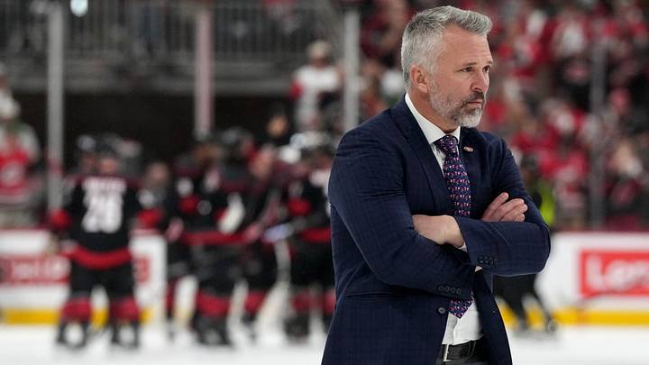 May 29, 2026; Raleigh, North Carolina, USA; Montreal Canadiens head coach Martin St. Louis reacts while walking on the ice after game five of the Eastern Conference Final of the 2026 Stanley Cup Playoffs against the Carolina Hurricanes at Lenovo Center. Mandatory Credit: James Guillory-Imagn Images