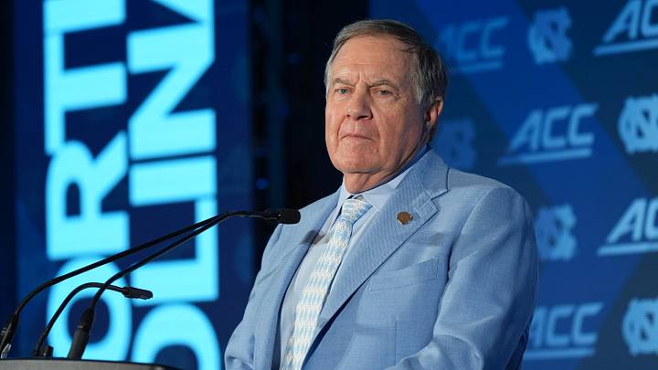 Jul 17, 2026; Charlotte, NC, USA; North Carolina head coach Bill Belichick talks with the media during interviews at Hilton Charlotte Uptown. Mandatory Credit: Jim Dedmon-Imagn Images
