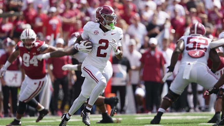Sep 14, 2024; Madison, Wisconsin, USA;  Alabama Crimson Tide wide receiver Ryan Williams (2) during the game against the Wisconsin Badgers at Camp Randall Stadium.