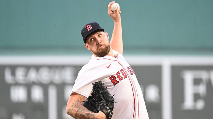 Sep 2, 2025; Boston, Massachusetts, USA; Boston Red Sox starting pitcher Garrett Crochet (35) pitches against the Cleveland Guardians during the first inning at Fenway Park. Mandatory Credit: Eric Canha-Imagn Images