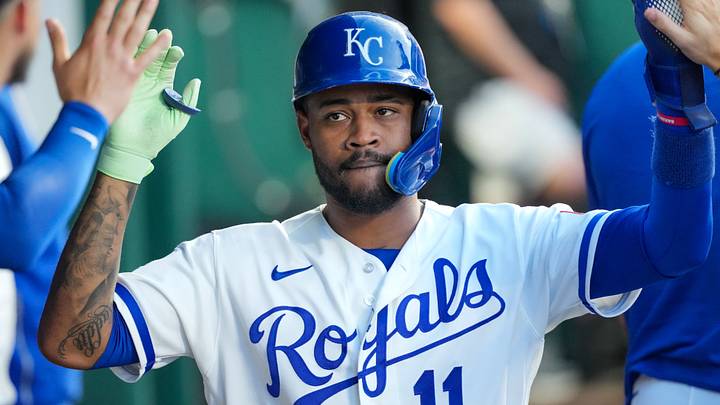 Jun 9, 2026; Kansas City, Missouri, USA; Kansas City Royals third baseman Maikel Garcia (11) celebrates in the dugout after scoring against the Texas Rangers during the sixth inning at Kauffman Stadium. Mandatory Credit: Denny Medley-Imagn Images Jun 9, 2026; Kansas City, Missouri, USA; Kansas City Royals third baseman Maikel Garcia (11) celebrates in the dugout after scoring against the Texas Rangers during the sixth inning at Kauffman Stadium. Mandatory Credit: Denny Medley-Imagn Images