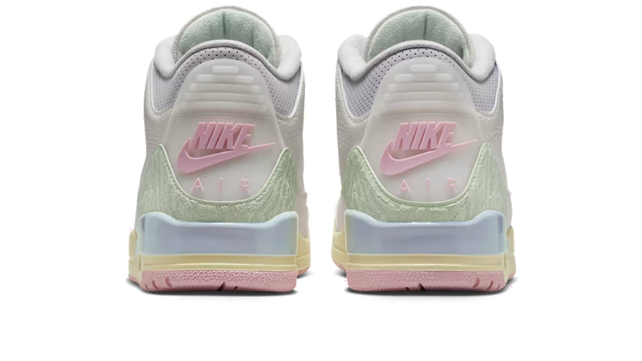 Air Jordan 3 Spring Is In The Air outsole showing mixed pastel tones and visible Air heel unit