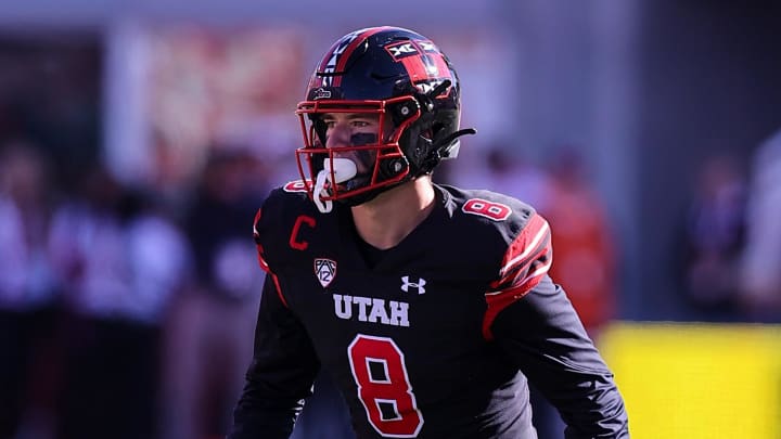 Oct 14, 2023; Salt Lake City, Utah, USA; Utah Utes safety Cole Bishop (8) looks on against the